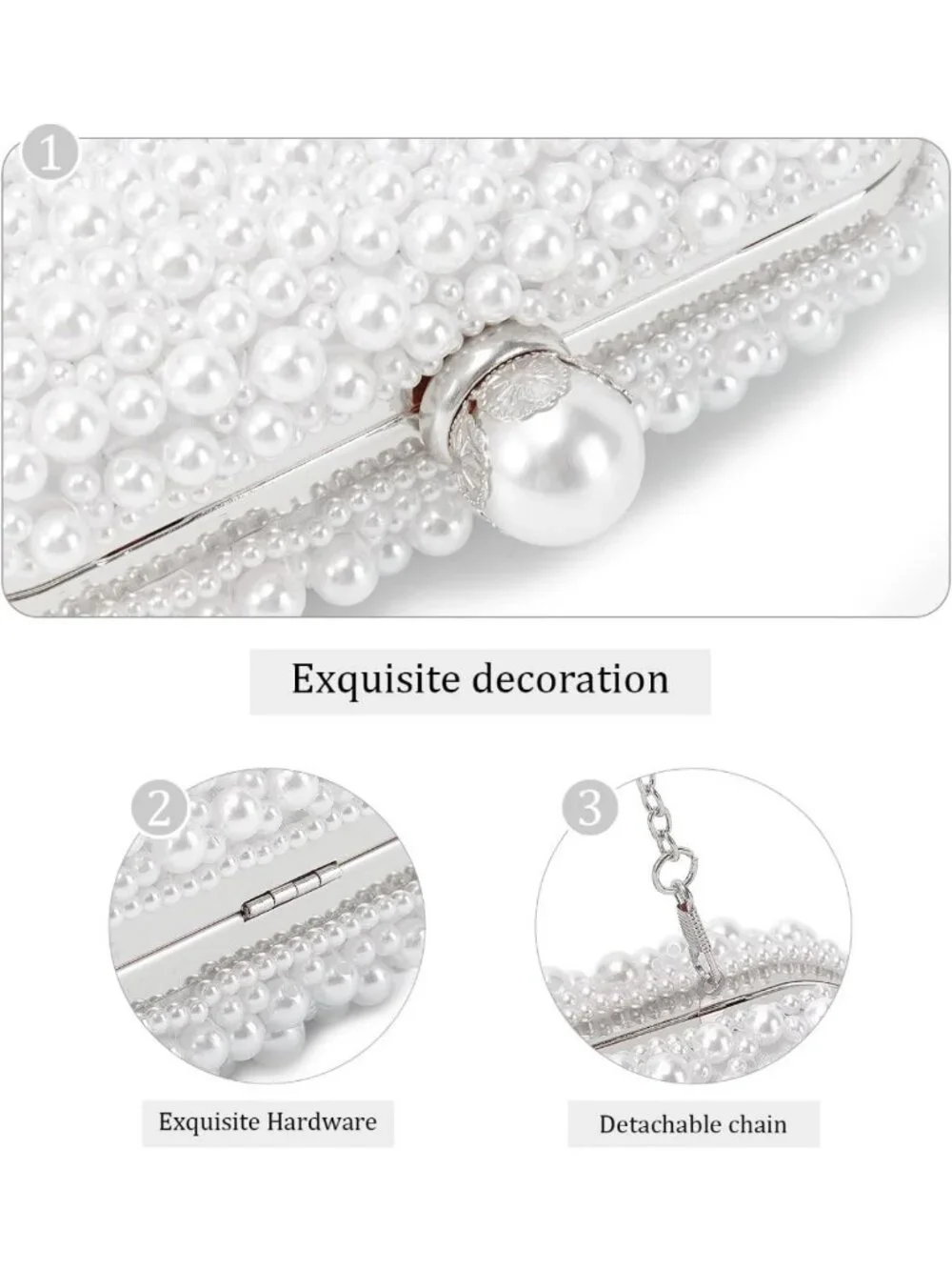 Elegant White Pearl Beaded Clutch Purse - Small Bridal Evening Handbag